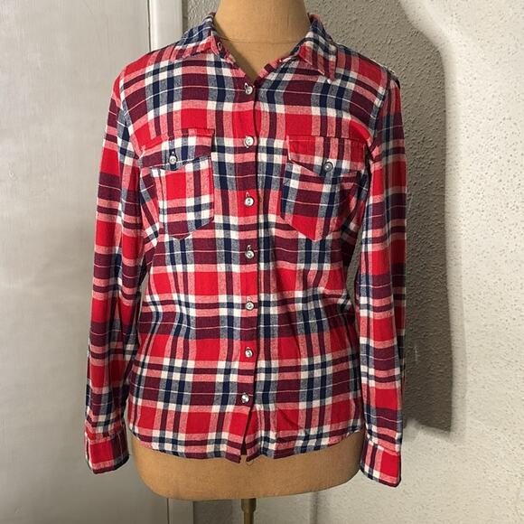 Rue21 Western Plaid Lace Long Sleeve Button Down Top M Costal Cowgirl Boho Chic - Picture 1 of 8